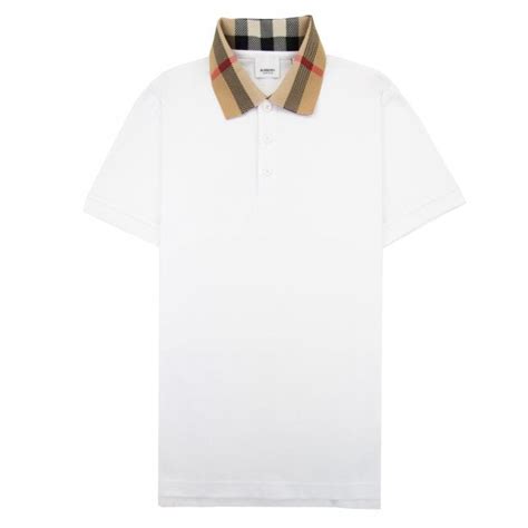 8024314 burberry timmons|Check Collar Cotton Polo Shirt in White .